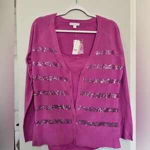 New York & Company pink/purple sequin cardigan sweater and inner tank top size L